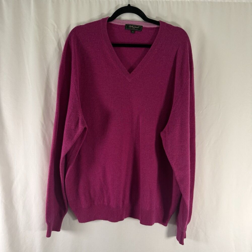Bobby Jones Wool Silk Sweater Men's XL Pink Vneck Pullover Long Sleeve Knit